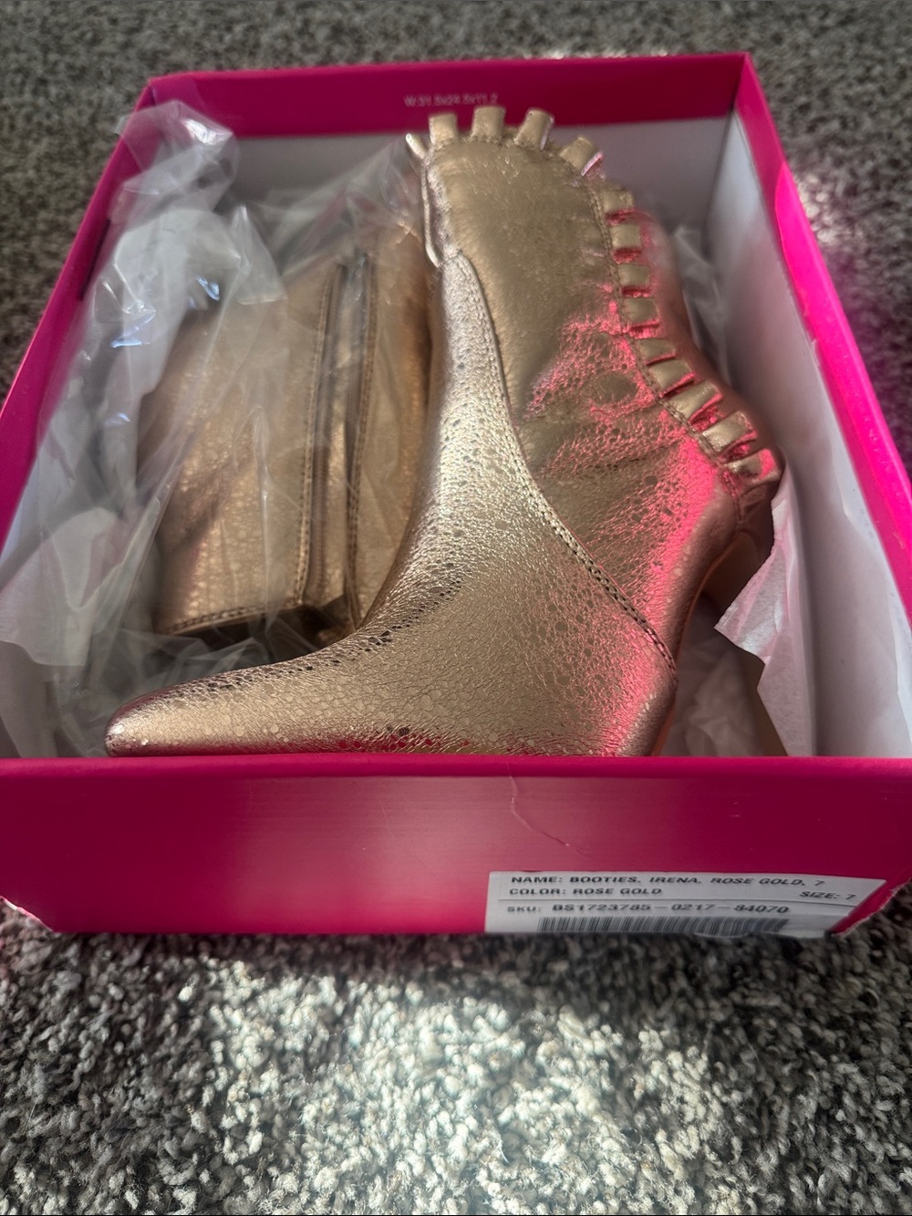 Shoe Dazzle Rose Gold Pointed Ankle Heeled Boots